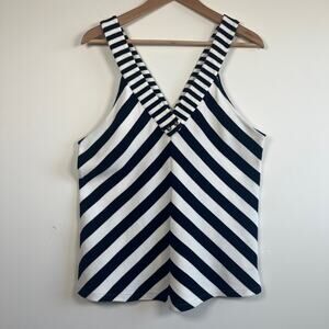 Maeve Anthropologie Striped Chevron Cross-Back Tank Top Button Navy White Size L